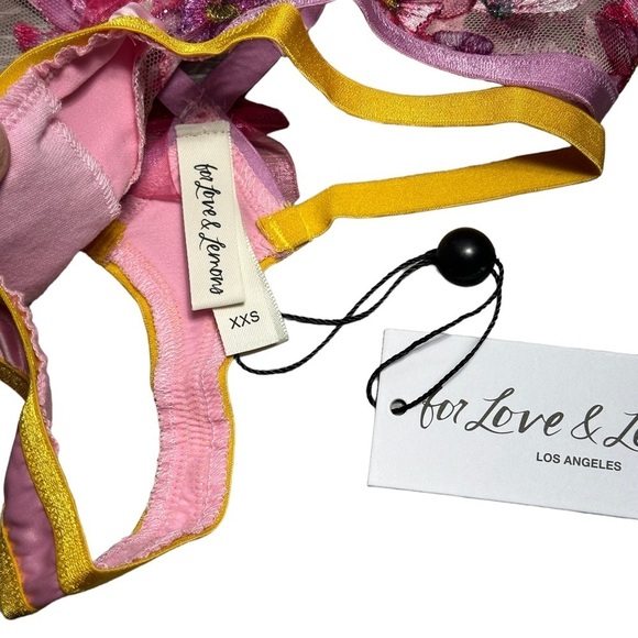 For Love & Lemons Floral Pink/Purple Satin Thong Panties US XXS - Picture 5 of 10